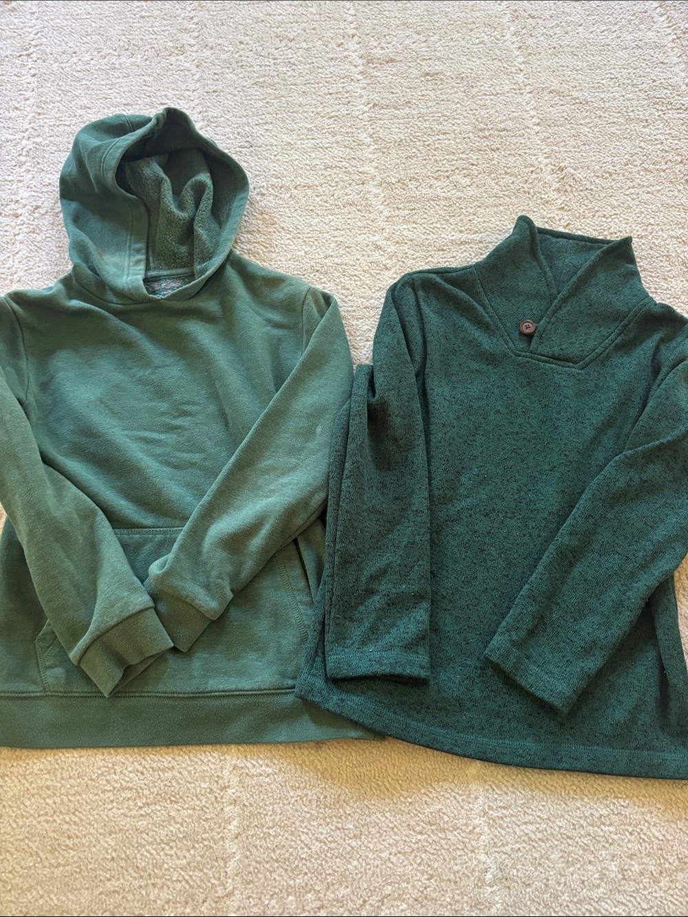 Green Hooded Pullover & Green Button-Neck Sweater Duo - Picture 1 of 8